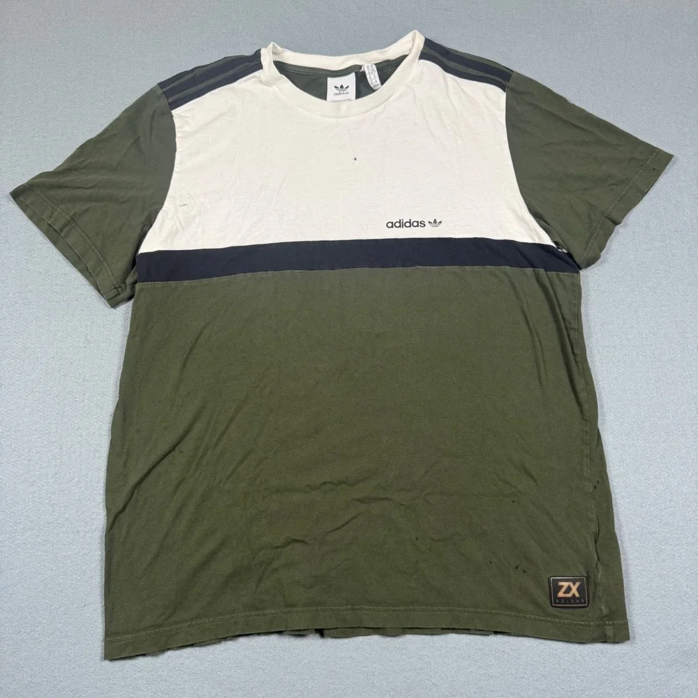 Adidas Originals ZX‎ Colorblock T-Shirt Mens XL Olive Green Cream Trefoil Logo